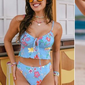 Cupshe Blue Floral Bikini Set